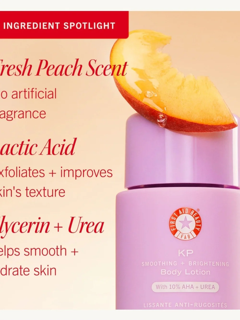 First Aid Beauty KP Smoothing + Brightening Body Lotion Fresh Peach 200ml - NEW